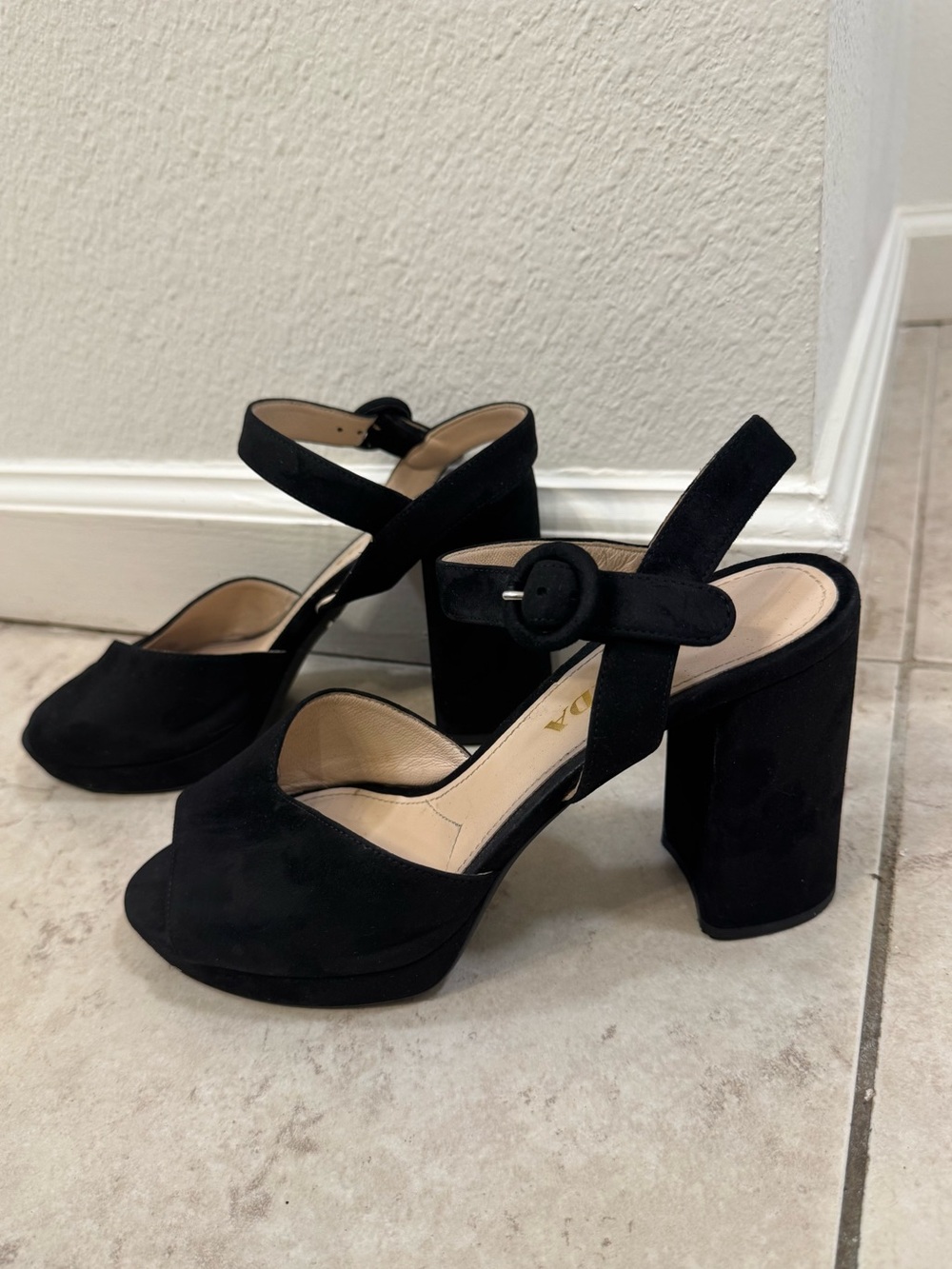Prada | Authentic Black Suede Block Heel